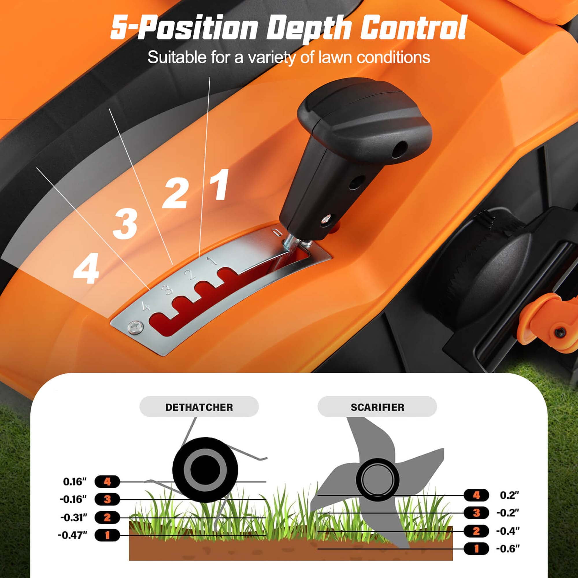 Costway 16-Inch Electric Dethatcher & Scarifier 15A 2-In-1 Lawn Dethatcher Orange