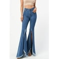 thumbnail image 4 of Purple Candy Womens Juniors Denim High Rise Split Flares (Small, Medium Blue), 4 of 4