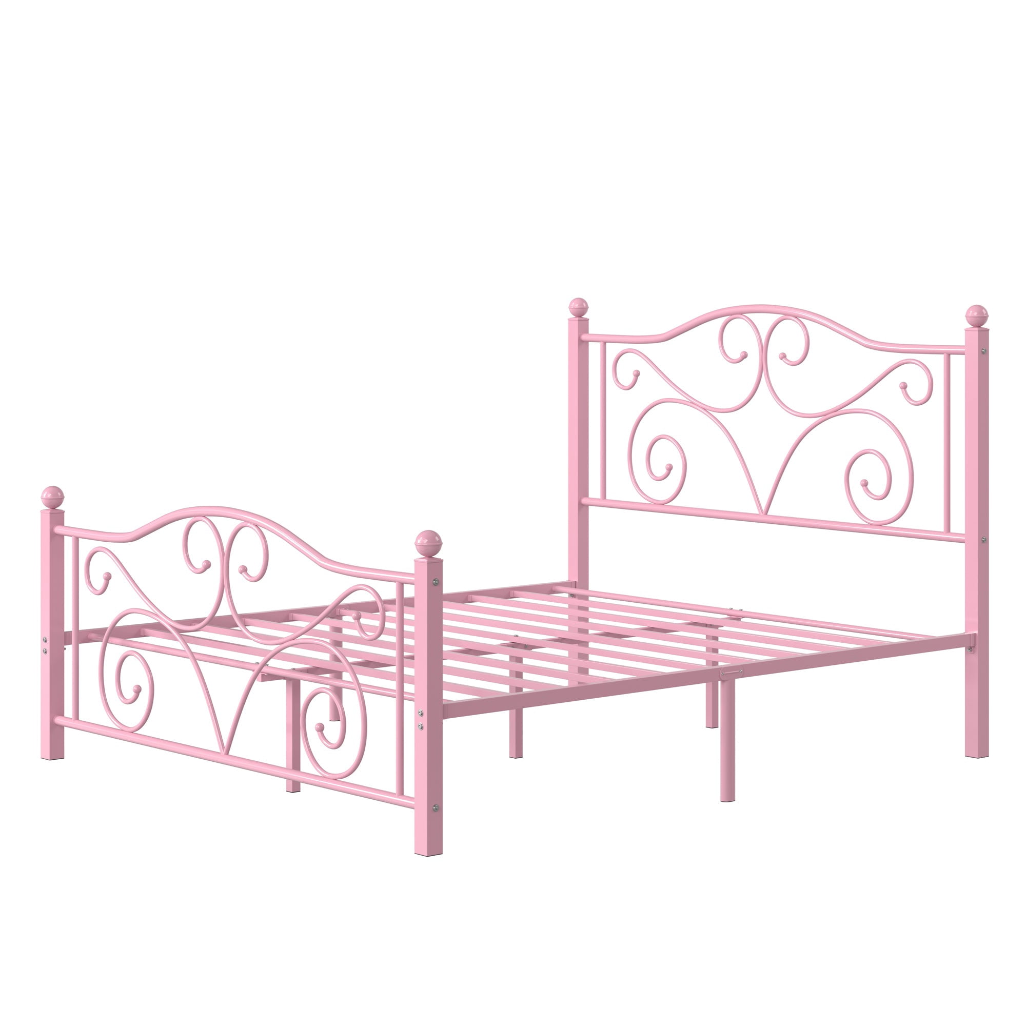 VECELO Full Size Bed Frame with Butterfly Shaped Headboards and Footboard, Metal Platform Bed Frame/Mattress Foundation, No Box Spring Needed, Easy Assembly, Pink