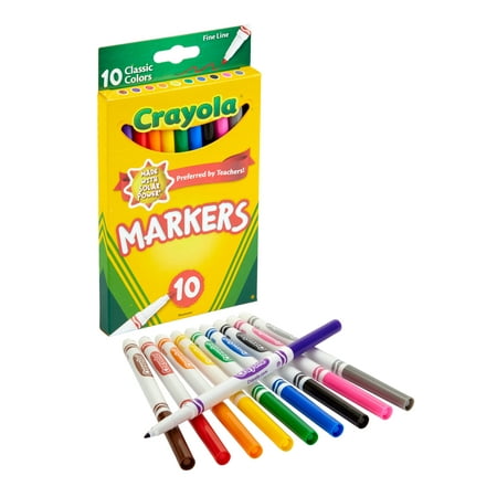 Crayola Fine Line Markers, Classic Colors, 10 Count, Back to School Supplies for Kids and Teachers, Classroom Essentials, Gifts, 3+