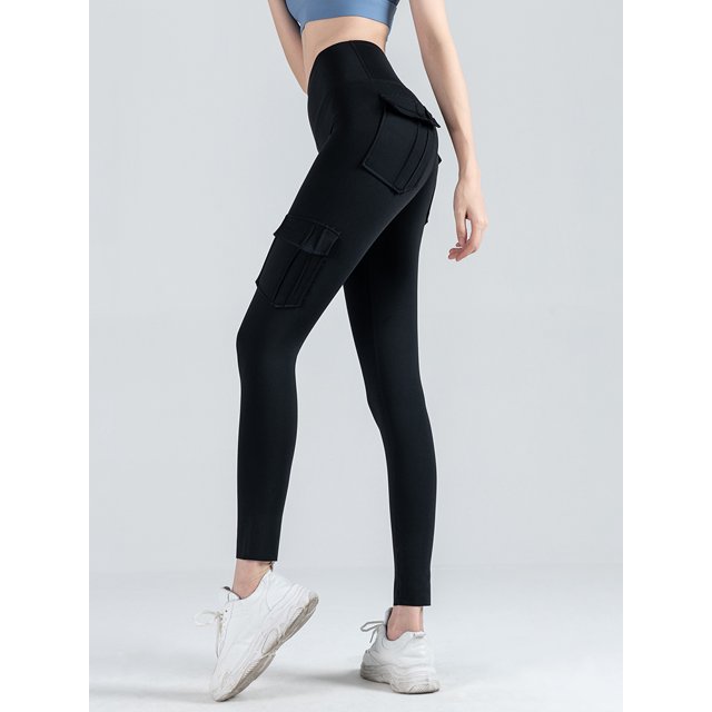 Leggings de compresión para mujer Pantalones cargo Cintura alta Multi-Bolsillo Yoga Fitness