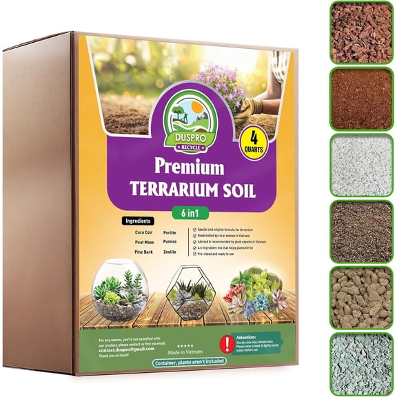 Recycle Premium 6in1 Terrarium Soil Mix – Pre-Mixed Terrarium Substrate Mix for Terrariums, Balanced Moisture Growing Medium with Coco Coir, Peat Moss, Pine Bark, Perlite, Pumice & Zeolite 4QRT