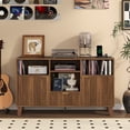 thumbnail image 6 of inyl Record Storage & Media Console with Charging Station, Power Outlet - Wooden Turntable Stand for Record Player, Living Room Entertainment Center Furniture (Walnut Finish), 6 of 6