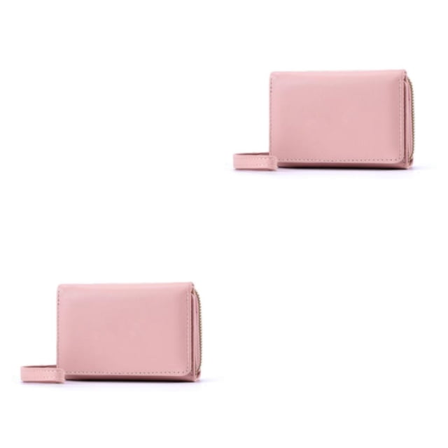 Qarigey Carteras de moda para mujer, tarjetero corto de piel sintética de Color sólido, monedero multitarjeta de tres pliegues, monedero de Rosa 2Conjunto