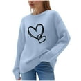 thumbnail image 2 of YueHuiYing Women's Heart Sweater Crew Neck Casual Long Sleeve Loose fit Love Print Ribbed Knit Sweaters Pullover Top, 2 of 6
