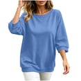 thumbnail image 2 of Stamzod 3/4 Length Sleeve Womens Tops Casual Loose Crewneck Sweatshirt Fall Fashion Dressy Work Blouse Blue XL, 2 of 6