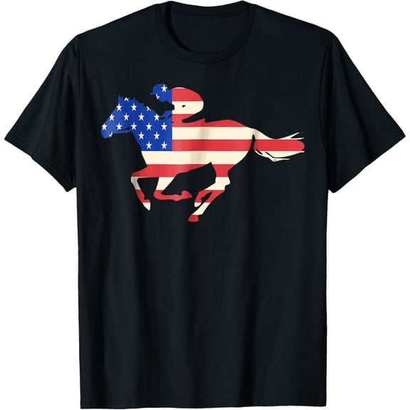 Horse Racing American Flag Equestrian Jockey T-Shirt