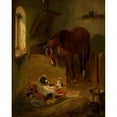 thumbnail image 2 of Benno Raffael Adam 15x18 Black Ornate Wood Framed Double Matted Museum Art Print Titled - In the Barn (1846), 2 of 5