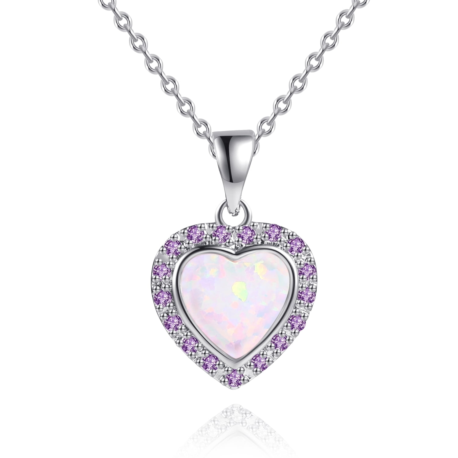 Polished Gift Boxed Spring Ring Rhodium-plated Accent gold plating Heart With Pink Cubic Zirconia Necklace 18 In