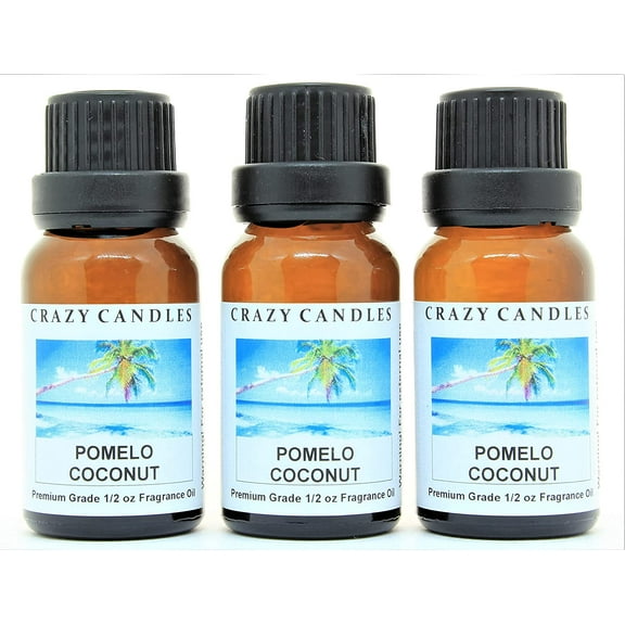 Crazy Candles Pomelo Coconut 3 Bottles 1/2 FL Oz Each (15ml) Premium Grade Scented Fragrance Oil Made in USA