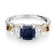thumbnail image 2 of Gem Stone King 925 Silver and 10K Yellow Gold 3-Stone Ring Cushion Sapphire Half Moon Moissanite (1.99 Carat Cttw) (Size 6), 2 of 4