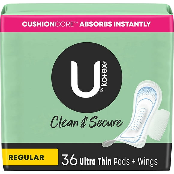 36 Count - (Previously 'Security') - Regular Absorbency - Clean & Secure Ultra Thin with Wings Pads for women