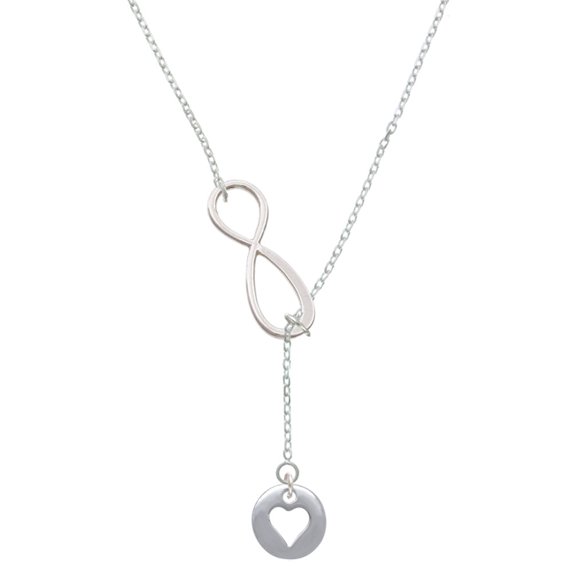 Delight Jewelry Silvertone Pebble with Heart Cutout Silver tone Elegant Infinity Lariat Necklace