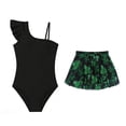 thumbnail image 5 of FASHOFT Girls Swimsuit Ruffle Sleeve One Shoulder Bathing Suit with Floral Print Skirt for Beach Poor Two Piece Girls' Swimwear Black2 13-14 Years, 5 of 6