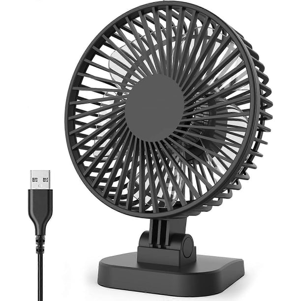 Small USB Desk Fan, Quiet Fan for Home Office, 3 Settings, Super Airflow, Low Noise, 40 Tilt, 1.1m Cord, USB Plug (Black White)