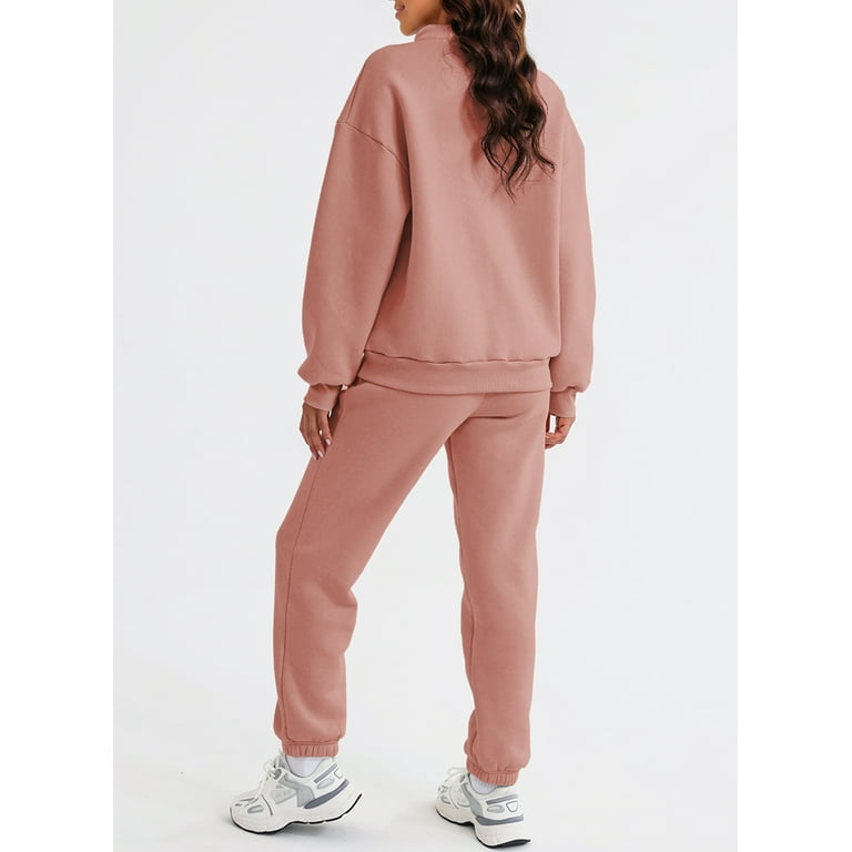 Aleumdr Women's Lounge Sets Long Sleeve Pullover Long Sweatpants Two Piece  Outfit Tracksuit Sweatsuits Jogger Set Pink XL 