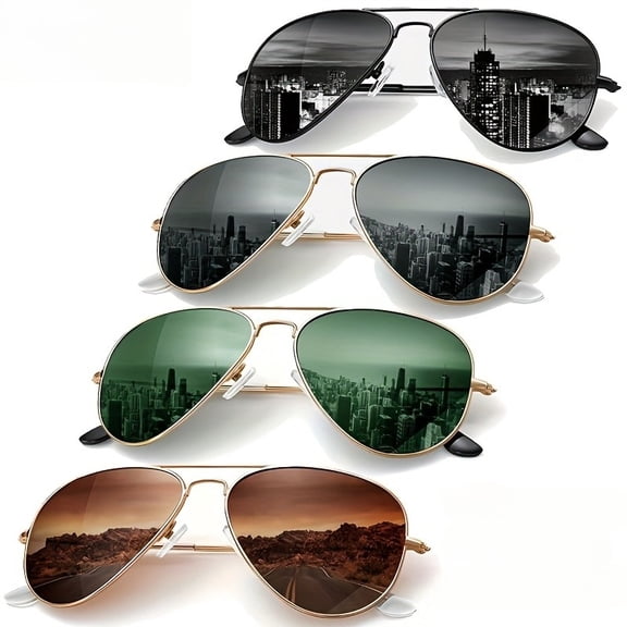 Zinqora 4‑Pack Aviator Sunglasses, Metal Frame Fashion Eyewear for Driving & Outdoor