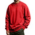 thumbnail image 2 of Basic Crew Neck Sweatshirt for Men, Long Sleeve Drop Shoulder Solid Color Pullover, Fall Regular Fit Casual Streetwear Top Red XL, 2 of 6