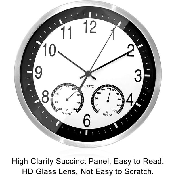 Relojes de pared silenciosos de 12 pulgadas Sala de estar Cocina Relojes de pared de diseno moderno Termometro de temperatura de humedad de 30 cm Reloj de cuarzo Reloj de pared de