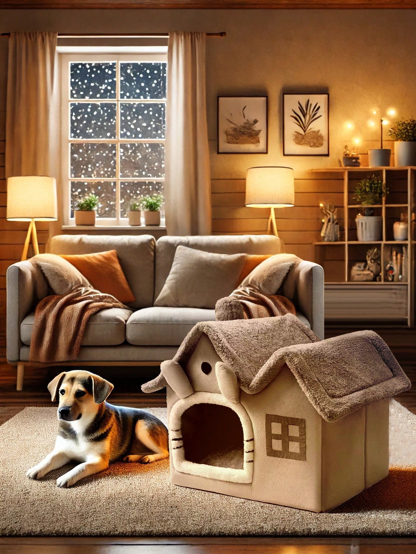 Luxury Indoor Foldable Pet House for Small & Medium Dogs & Cats, 30D High Elastic Memory Foam, Arctic Velvet Cover, Removable Roof & Cushion, Machine-Washable, Non-Slip Base, Rabbit-Shaped Kennel Bed