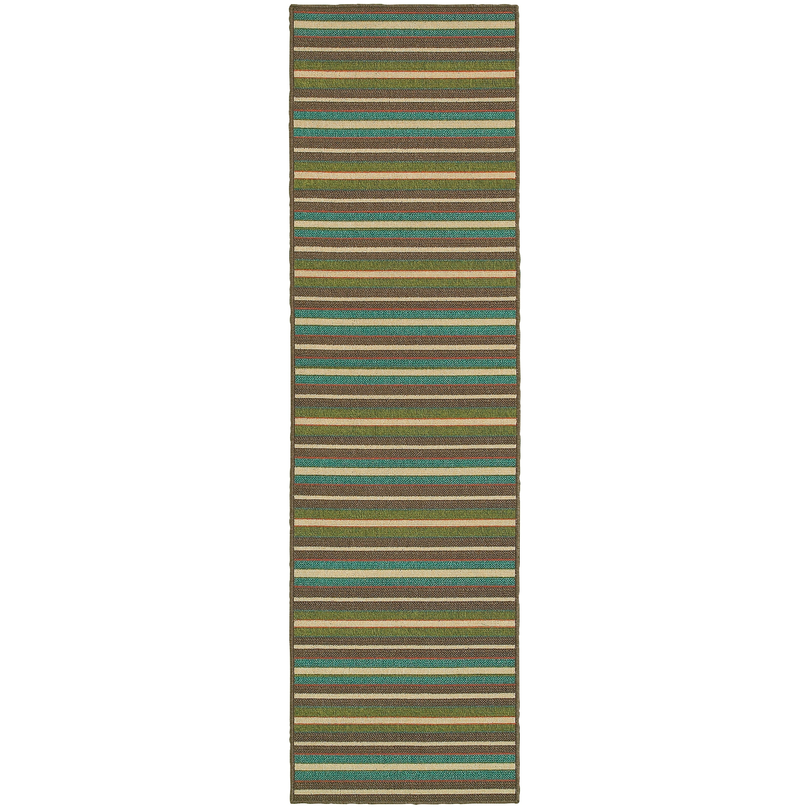 Multicolored Polypropylene Horizonal Stripes Indoor/Outdoor Runner Rug