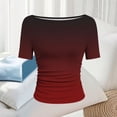 thumbnail image 7 of YUGYXL Gradient Colors T Shirts for Women Casual Crew Neck Short Sleeve Tunic Tops Pleated Slim Fit Fashion Summer Tees Wine Tops L, 7 of 7