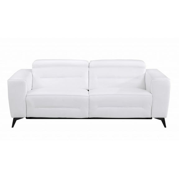 83" White Italian Leather Reclining Sofa