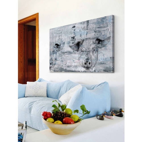 "Blue Pigs" Painting Print on Wrapped Canvas