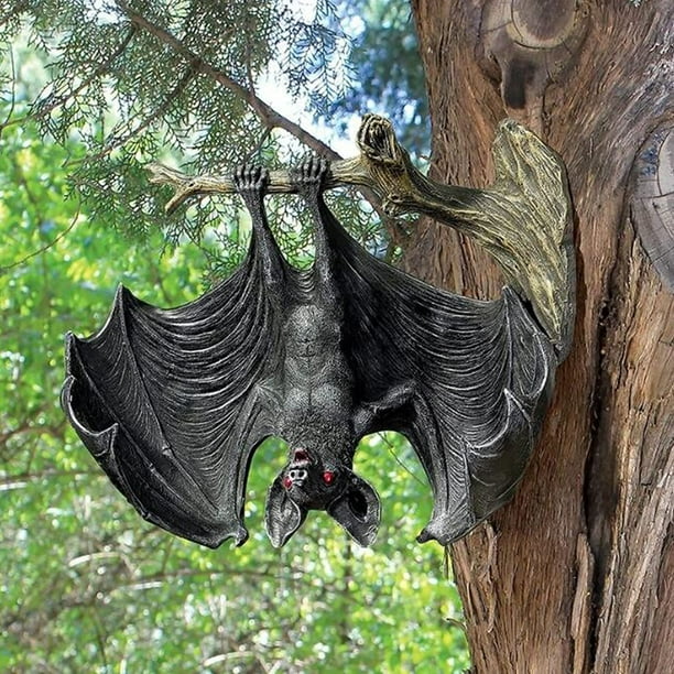 Estatua de murciélago de resina, estatuilla de murciélago colgante de Halloween, decoraciones de árbol para decoración de jardín de casa encantada interior y exterior