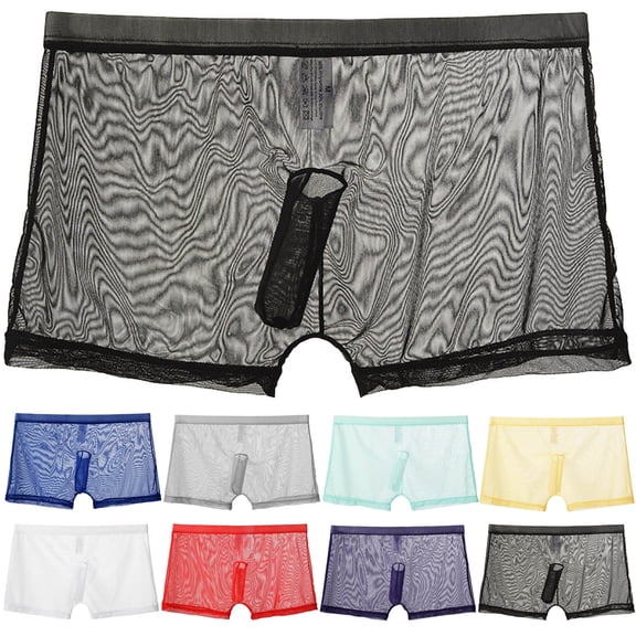 jobturf Men's Underwear See Through Mesh Short Leg Boxers Briefs Elastic Waist Casual Underpants Breathable Lightweight Low Rise Trunks M-XXXL