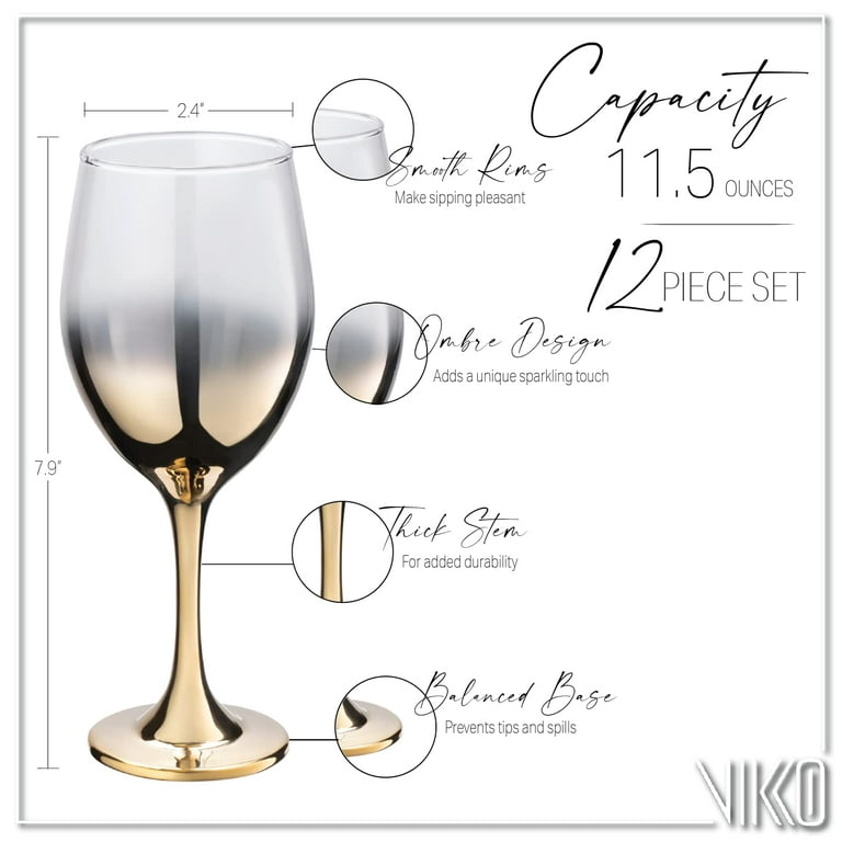 Madison dcor Gold Colored White Wine Glasses | Beautiful Deep Gold Glasses Thick and Durable Dishwasher Safe 11 Ounce Cup Set of 12 Stunning Wine