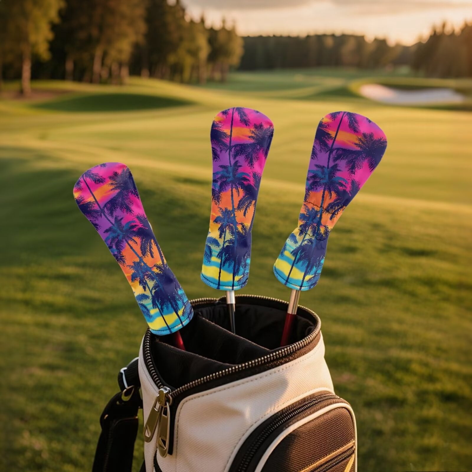 Uorisanigo Golf Headcovers Set Accessories, 3pcs Summer Coconut Tree Golf Club Head Covers - Golfs Driver Headcover, Fairway Wood Cover, Hybrid Cover - Headcovers for Club Protective