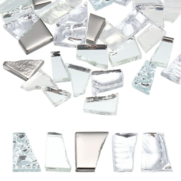 Uxcell Irregular Glass Mosaic Tiles, 100g/0.2LB Irregular Stained Glass Sheets Broken Mosaic Pieces Tiles Supplies Kit Bulk for DIY Art Craft Making Home Decor, Silver Series
