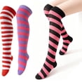thumbnail image 2 of Girl Thigh Length Striped Socks Kids Breathable Long Sock Breathable Stretch Fabric Lively Styles Whole Season Wear, 2 of 8