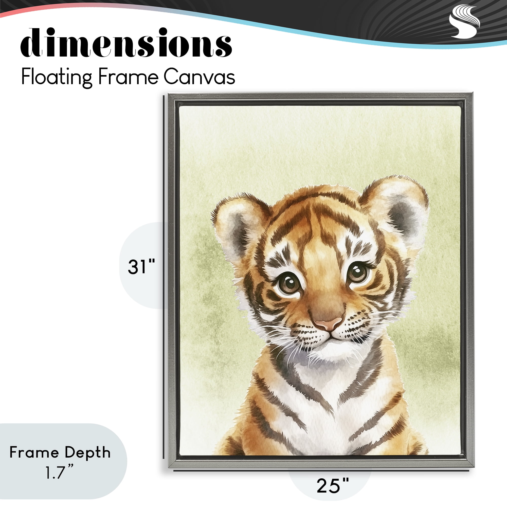 Stupell Industries Jungle Friends Baby Tiger Gray Framed Floater Canvas Wall Art, design by Christine Simpson Art