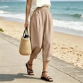 thumbnail image 6 of TEAJOPSUU Womens Linen Capri Pants Baggy Wide Leg Capris Slacks with Pockets Comfy Elastic Waist Pleated Front Cropped Trousers for Daily B-Khaki, 6 of 9