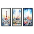 thumbnail image 2 of Designart "Vibrant Watercolor Paris Skyline with Eiffel Tower IV" City Paris Framed Wall Art Set Of 3 - Pink Paris Frame Canvas Set For Living Room Decor, 2 of 6
