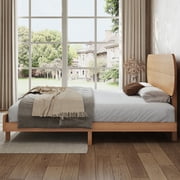 King Size Bamboo Platform Bed with Round Shape Headboard and Little Footboard, Solid Bamboo-made Bed Frame with Support Slats, Full/Queen/King Bed Frame for Bedroom, Guest Rooms, Dorms, Natural