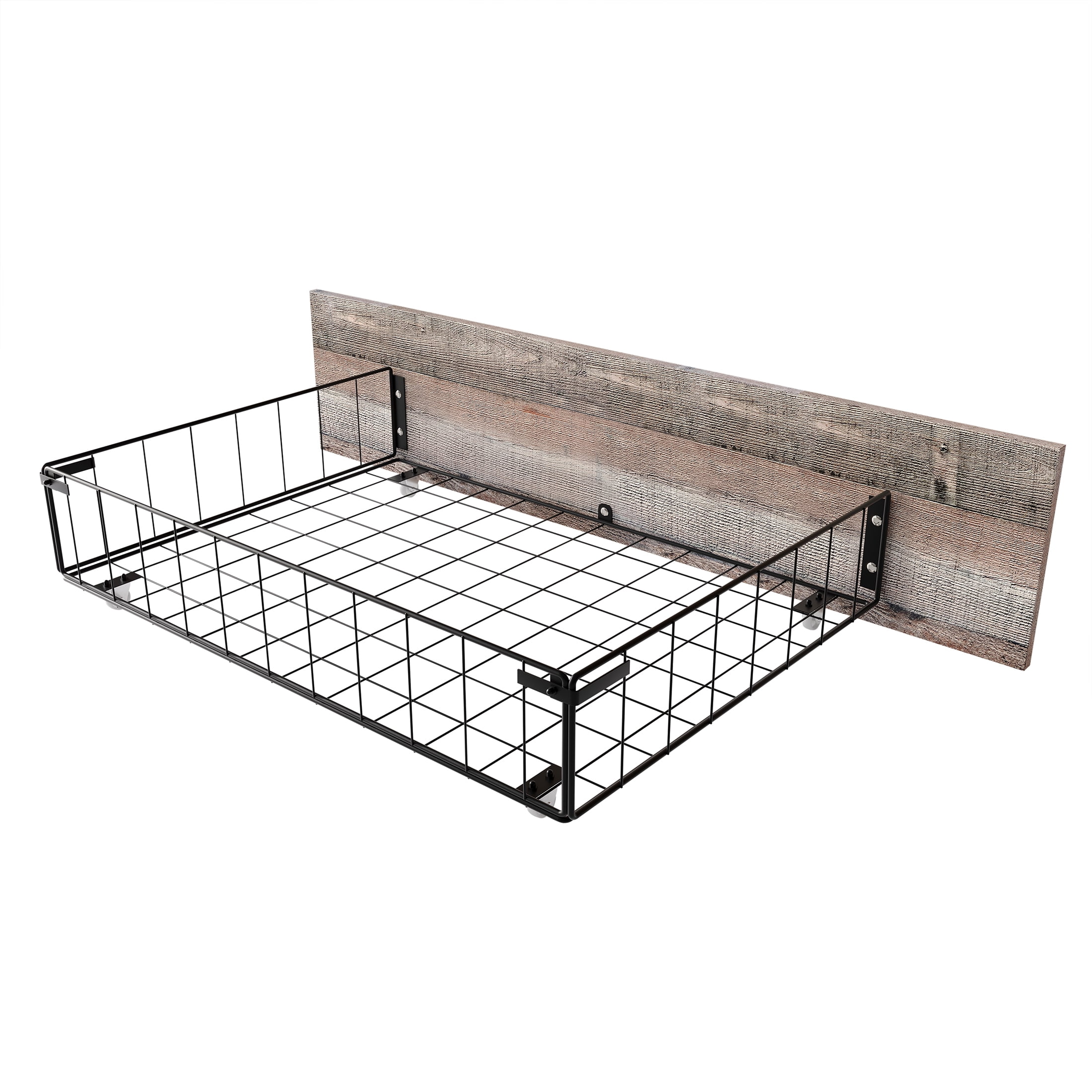 Castle Place Vintage Queen Metal Platform Bed with 4 Storage Drawers, Natural Oak