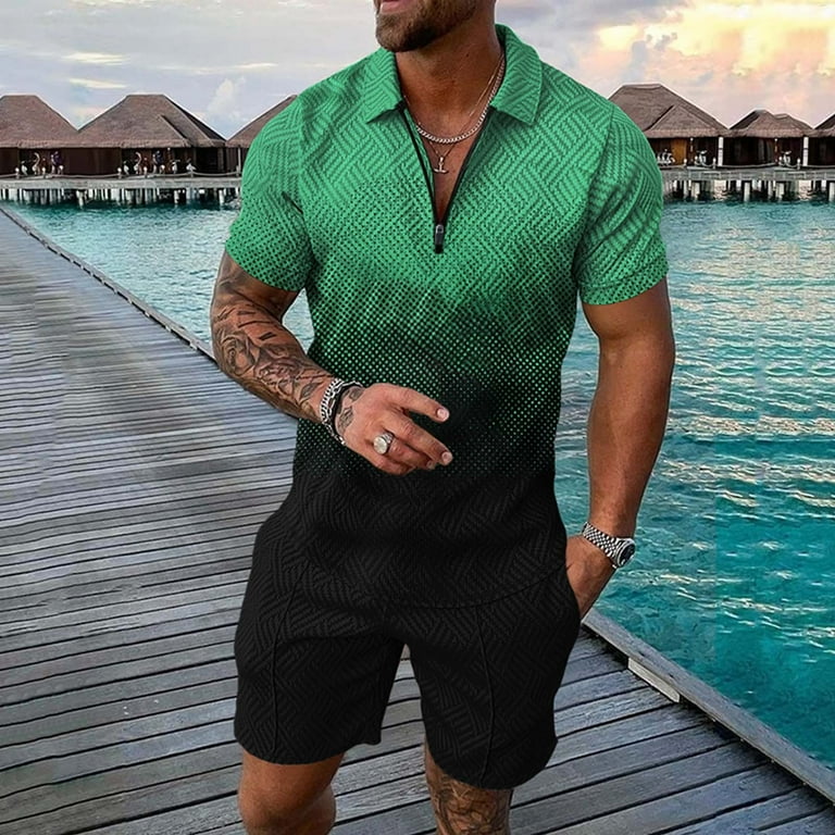 Mens Black Outfits 2 Piece Dressy Outfit Polo Shirt Short Sets Beach Streetwear Big Mens Short Sets 2 Piece Outfits Casual Mens Track Suits 2 Piece Set 3x Vacation Outfits for Men 2024 Walmart