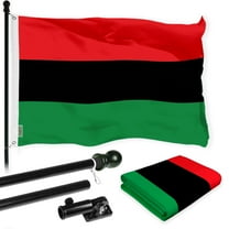 G128 Combo Pack: 6 Ft Tangle Free Aluminum Spinning Flagpole (Black) & Pan African Flag 3x5 Ft, LiteWeave Pro Series Printed 150D Polyester | Pole with Flag Included