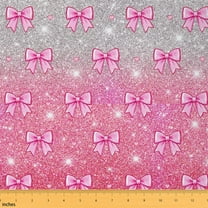 jejeloiu Kawaii Bow Knot Fabric by the Yard 1 Yard,Sequin Print Home Decor Fabric by the Yard,Pink Silver Sewing Fabric For Children,Breathable Home Decor