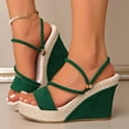 thumbnail image 2 of Rokment 2-Ways Convertible Slingback Slides Platform Wedge Sandals with Back Straps Fashion Casual Espadrilles Chunky ultra High Heels Dress Slip on Summer Shoes Green Size 8, 2 of 7