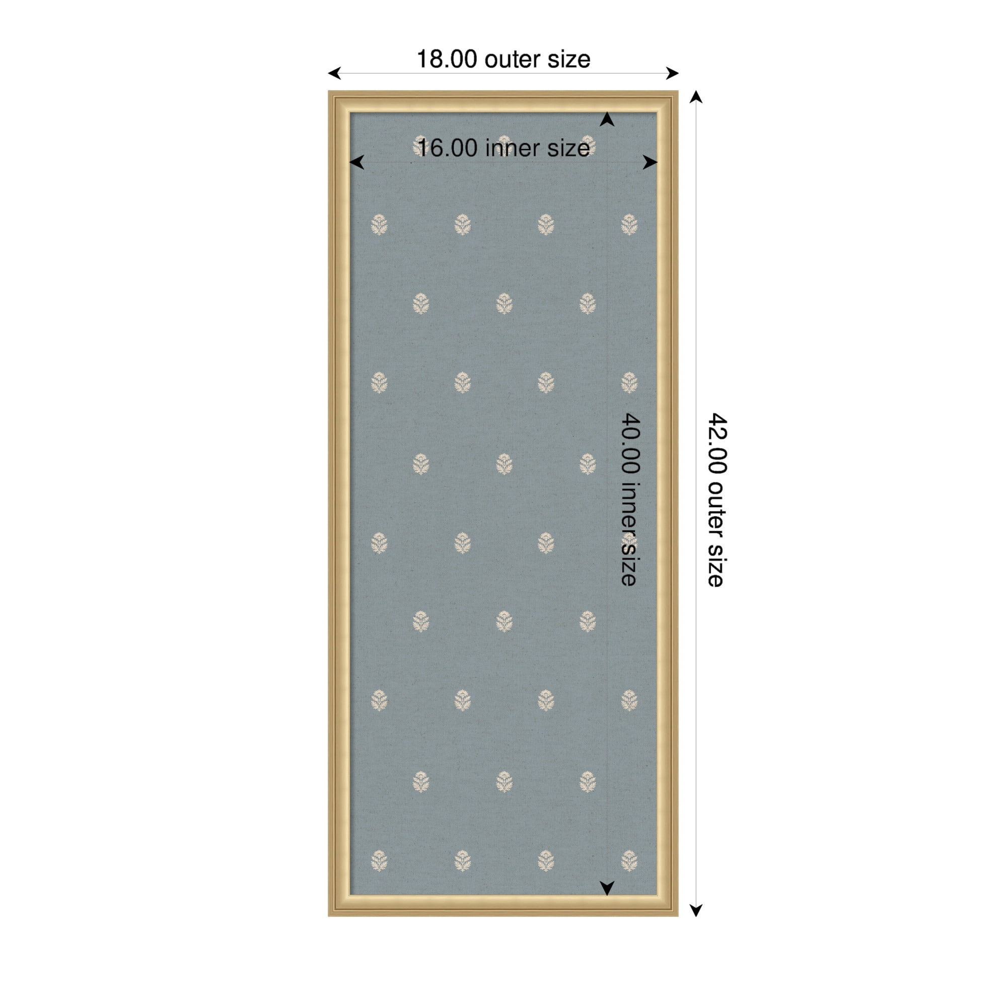 Kate and Laurel Framed Fabric Pinboard 18 x 42, Blue Botanical Block Print Printed Linen Classic Bulletin Board for Use as a Vision Board or Wall Organization, Florence Gold Frame