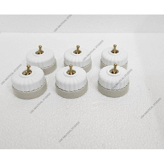 Vintage Set of 6 White Plated Brass and Ceramic Switches | Elegant Home Dcor
