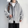 thumbnail image 2 of LpwkSSA Men's Cardigan Hooded Jacket Solid Color Quilted Zipper Long Sleeve Drawstring Windproof Outcoat with Pocket Trendy Loose Workout Coat Gray L, 2 of 7
