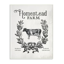 The Stupell Home Decor Collection Homestead Farm Family Farmhouse Crest Cow with Wreath Wall Plaque Art, 10 x 15