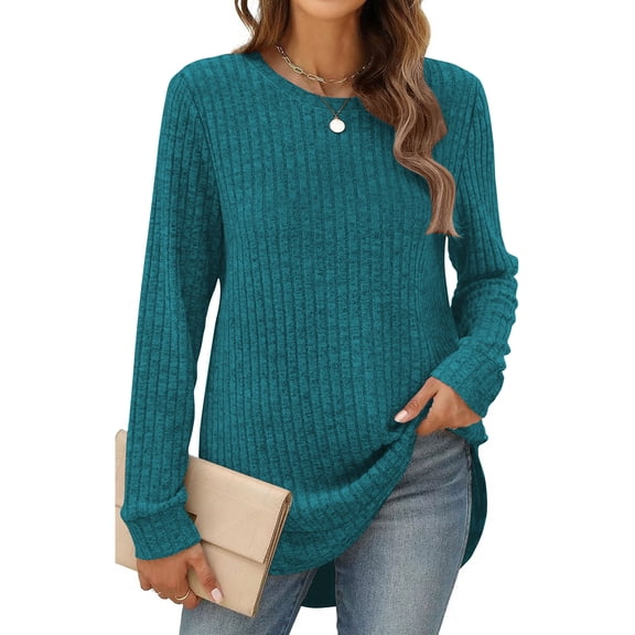 SHIBEVER Sweaters for Women Long Sleeve Pullover Casual Fall Crewneck Shirts Comfy Loose Tunic Tops for Women Winter Clothes