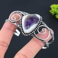 thumbnail image 2 of Natural Super Amethyst 23 Gemstone 925 Sterling Silver Cuff Bangle Adj., 2 of 2