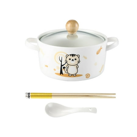 

Ceramic Noodle Bowl with Lid Noodle Cup Bowl and Chopsticks Set Household Lunch Box